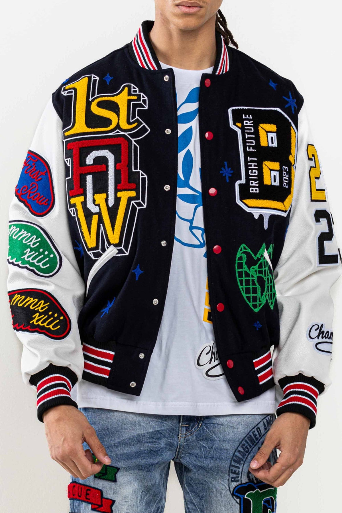 Monochrome Bright Future varsity jacket, First Row, Shop Men's Jackets &  Vests Online