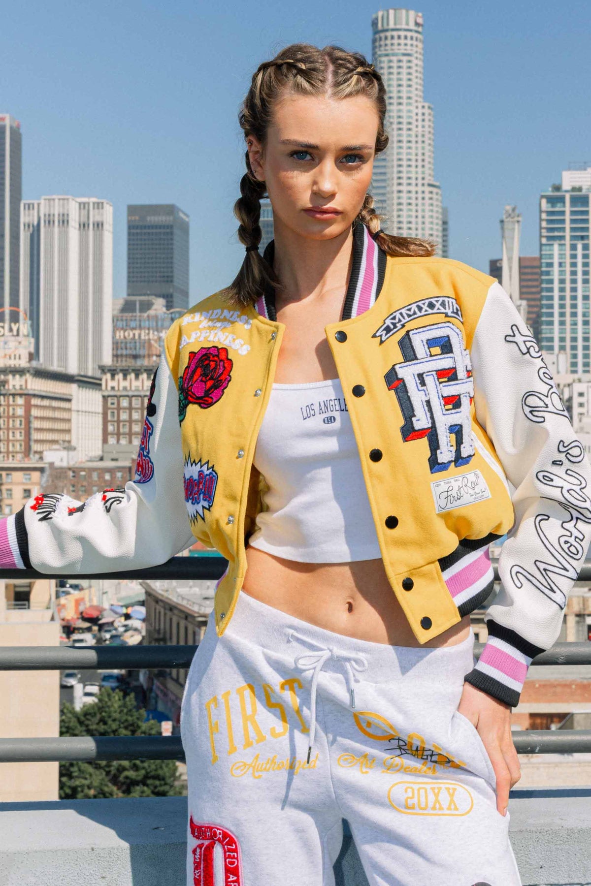 FLOWER PHWOAR CROPPED VARSITY JACKET | First Row