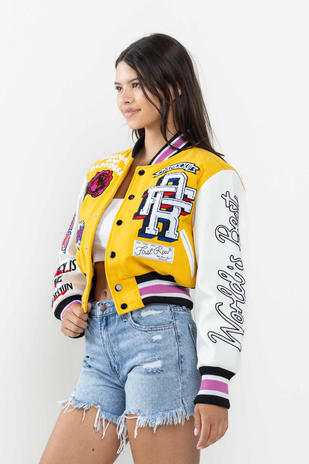 FLOWER PHWOAR CROPPED VARSITY JACKET | First Row