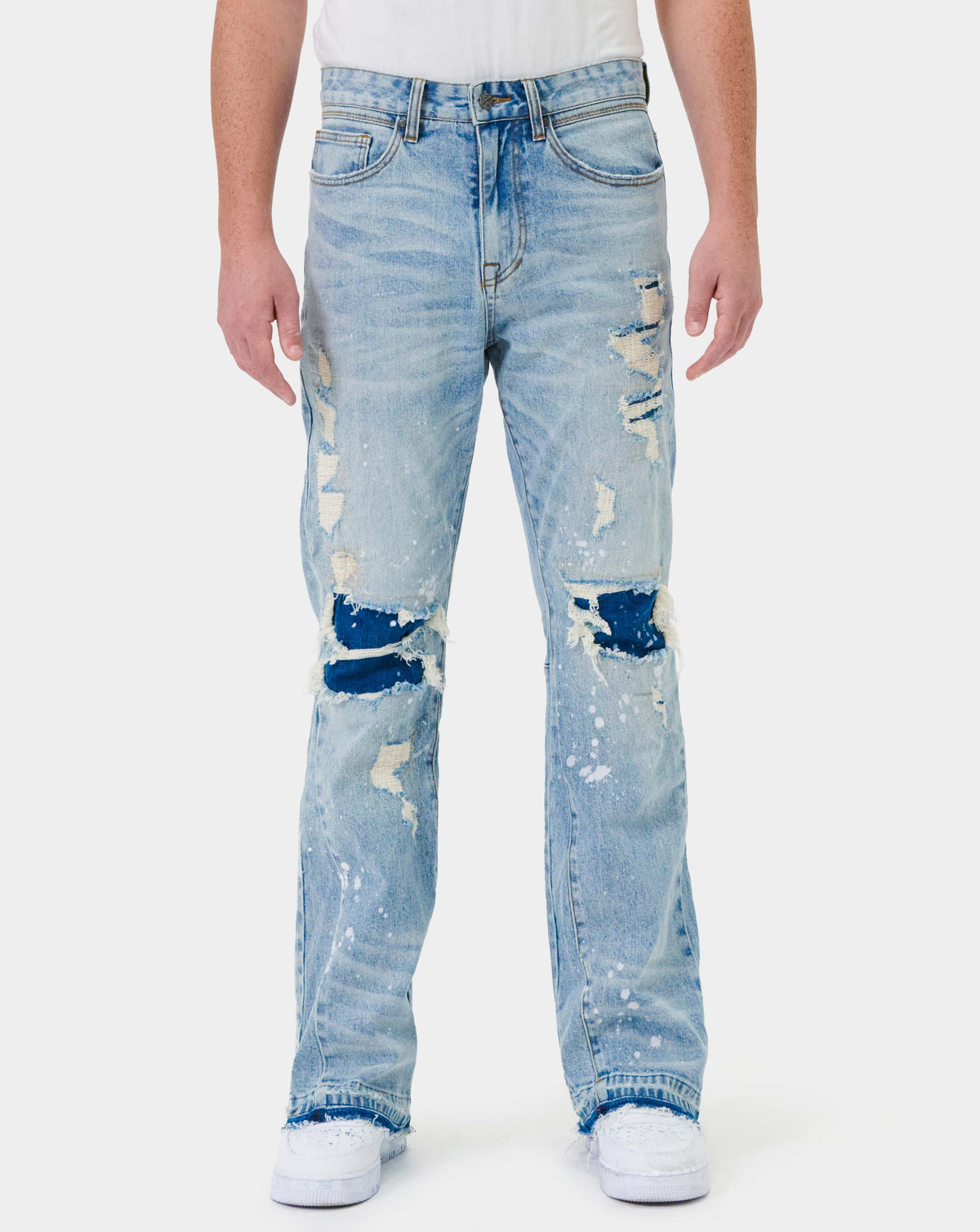 KNEE DESTROYED SLIM FLARE DENIM