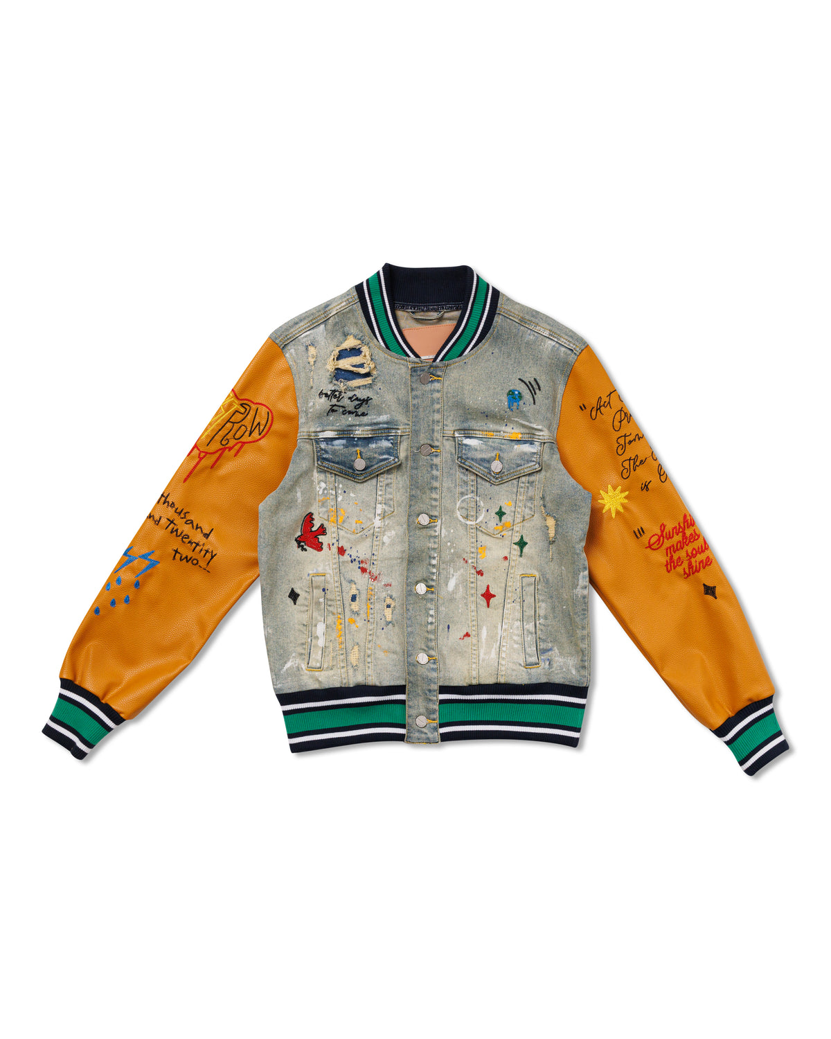 Oversized Embroidered Contrast Varsity Jacket