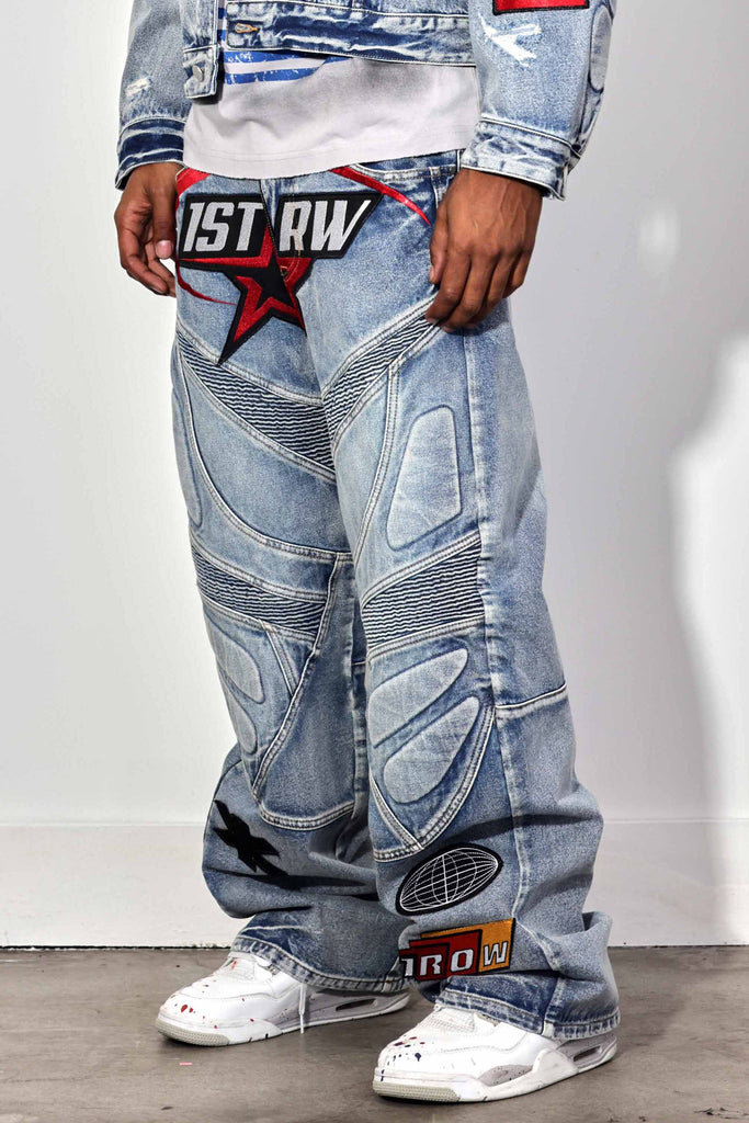 FAST LIFE WASHED DENIM Y2K PANTS