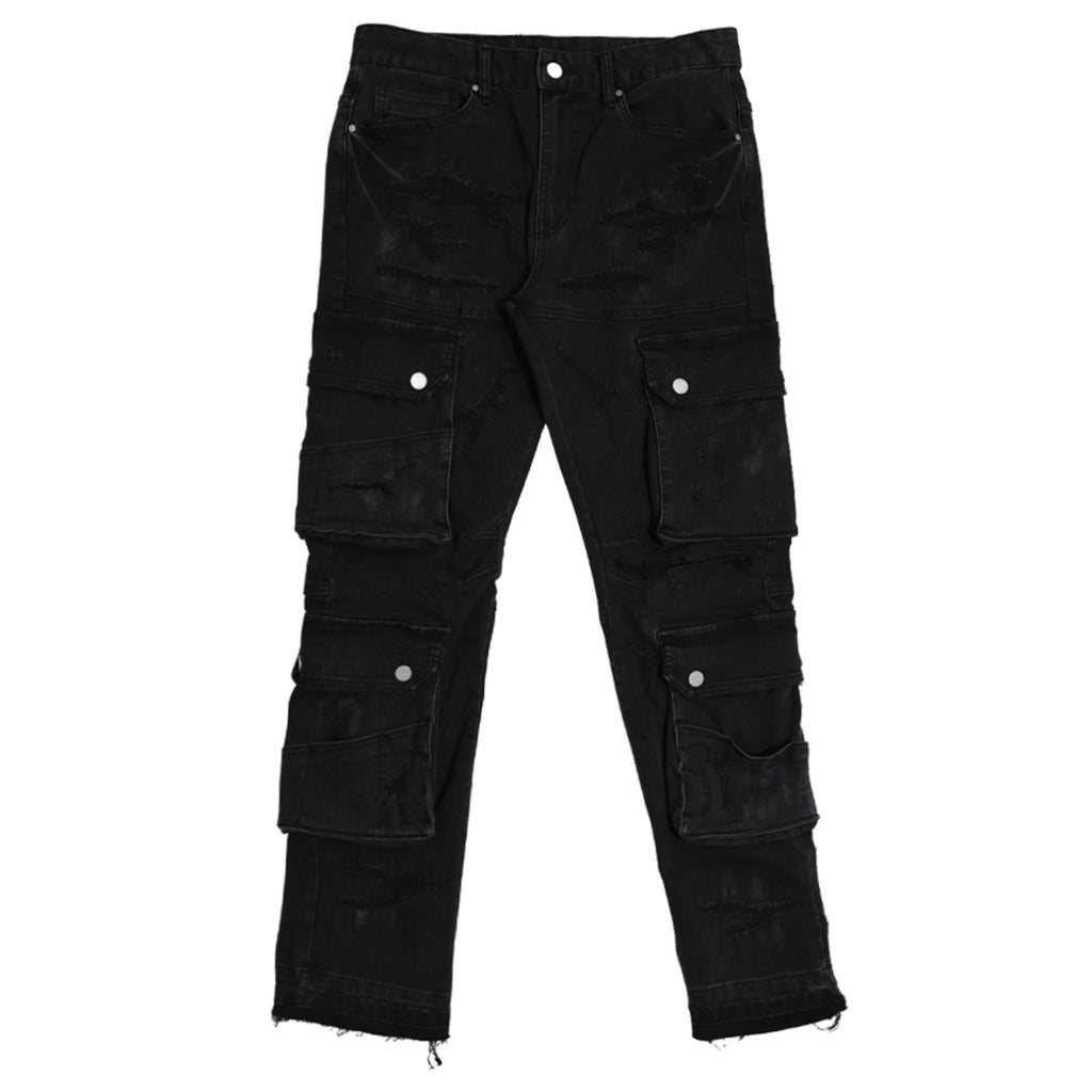 UTILITY CARGO REPAIR DENIM PANTS