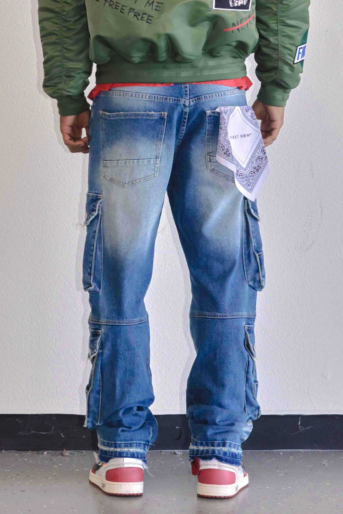 UTILITY CARGO REPAIR DENIM PANTS