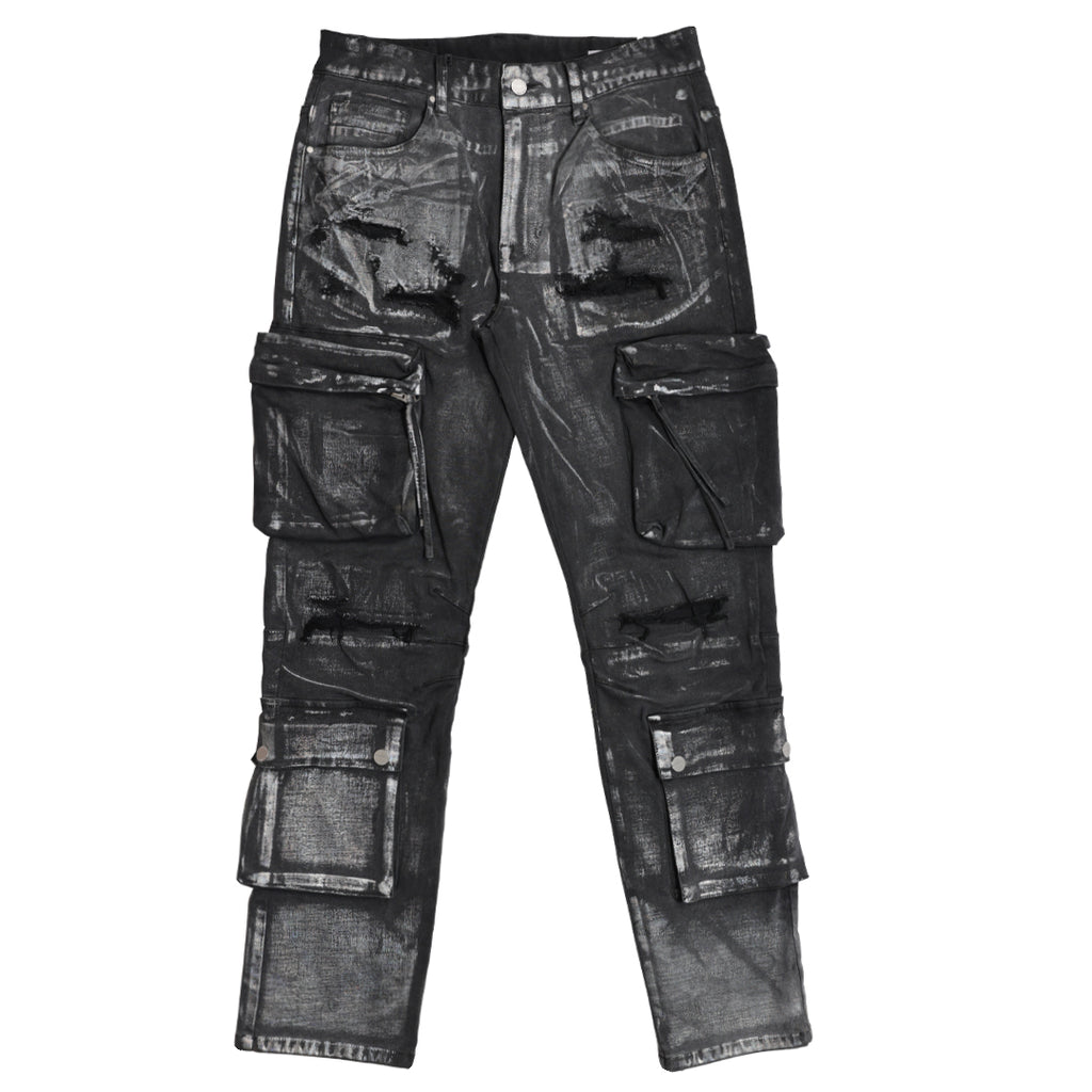 UTILITY CARGO SILVER FOIL DENIM PANTS