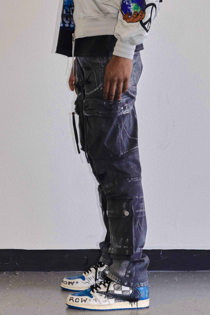 UTILITY CARGO SILVER FOIL DENIM PANTS