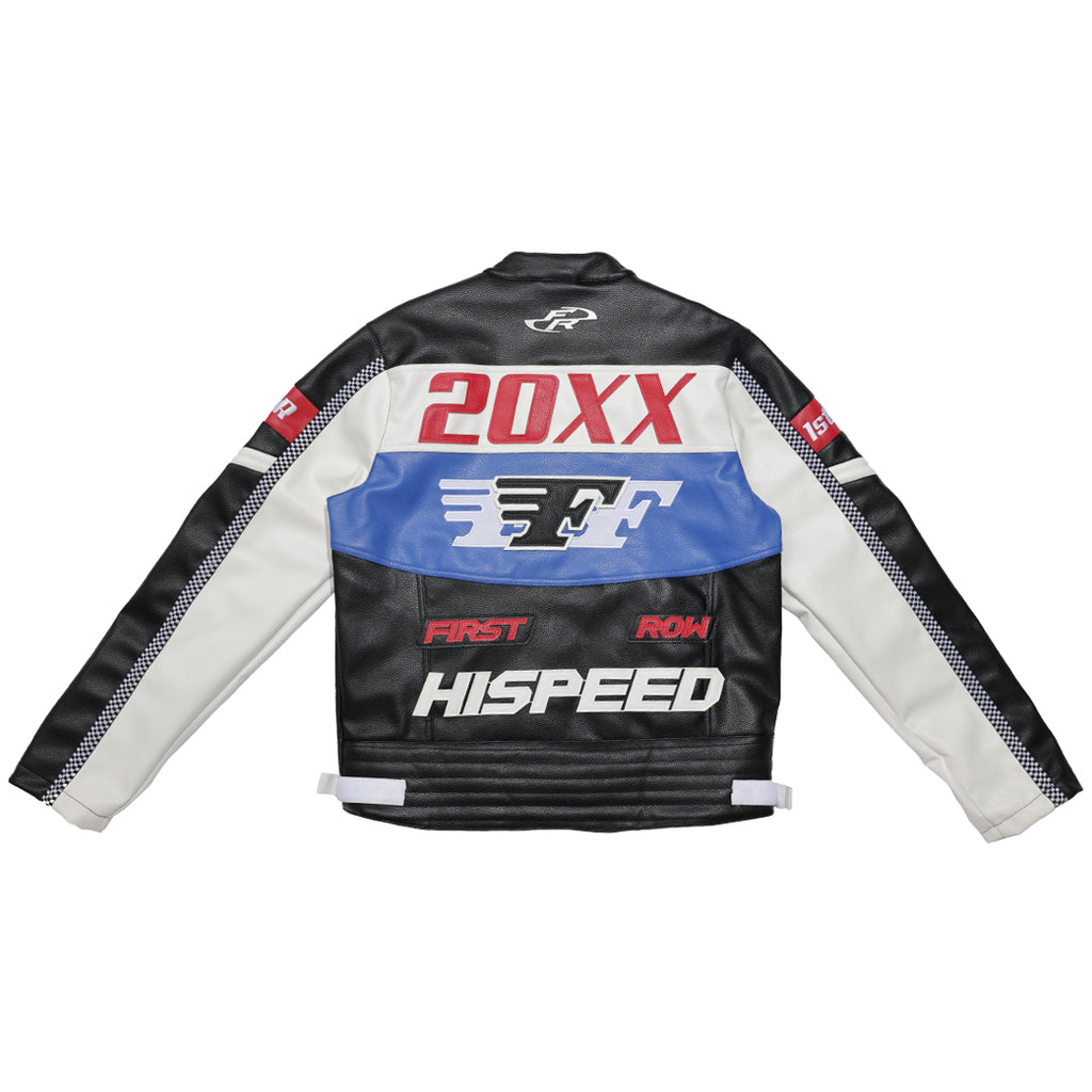 CONTRAST MOTOR RACING LEATHER JACKET