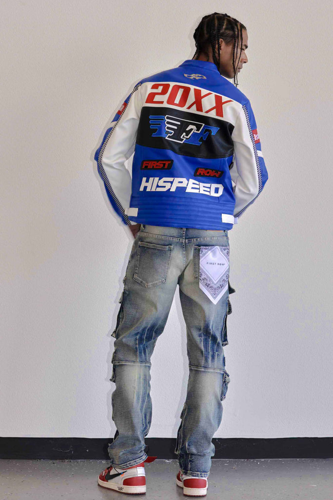 CONTRAST MOTOR RACING LEATHER JACKET