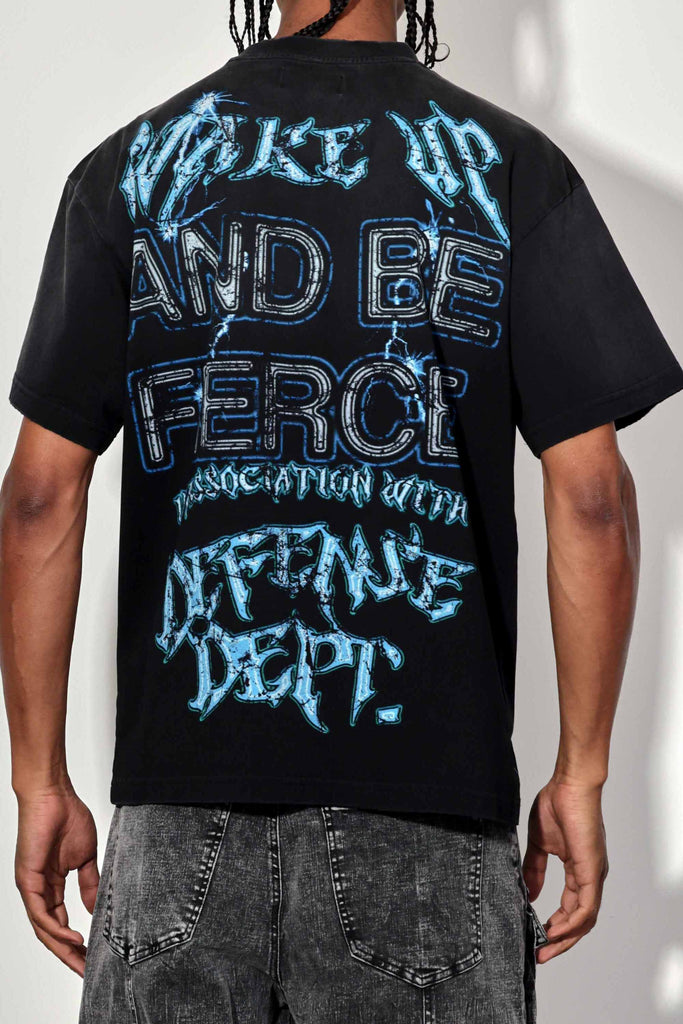 WAKE UP AND BE FIERCE LIGHTNING SKULL WASHED TEE